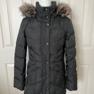 London Fog Down Puffer Parka Removable Faux Fur hood - Small